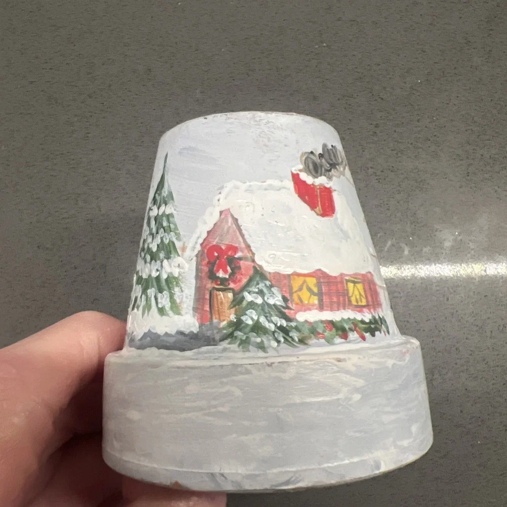 Set of 2 Very Small Handpainted Christmas Plant Flower Pots